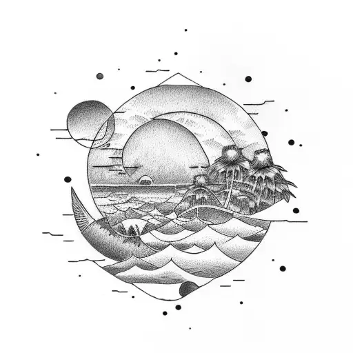 sunset beach tattoo design idea