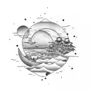 sunset beach tattoo design idea