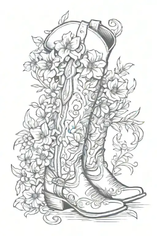 flowers and cowboy boots   tattoo design idea