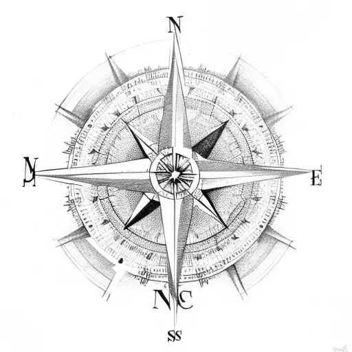 A compass rose with music notes as the directional arrows tattoo design idea