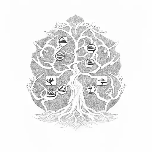 family tree hald burnt with fruit on other side tombstones under tattoo design idea