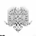 family tree hald burnt with fruit on other side tombstones under tattoo design idea