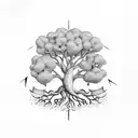 family tree hald burnt with fruit on other side tombstones under tattoo design idea