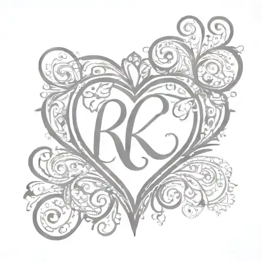 initials RCK shaped in a heart shape tattoo design idea