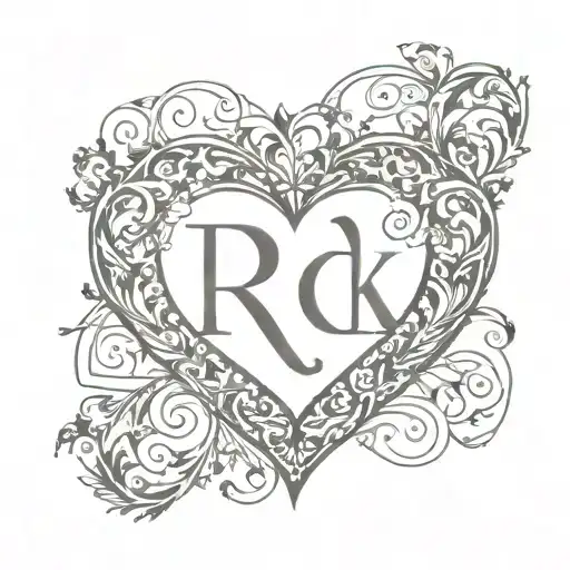 initials RCK shaped in a heart shape tattoo design idea