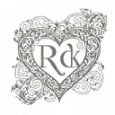 initials RCK shaped in a heart shape tattoo design idea