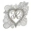 initials RCK shaped in a heart shape tattoo design idea