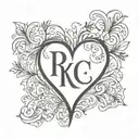 initials RCK shaped in a heart shape tattoo design idea