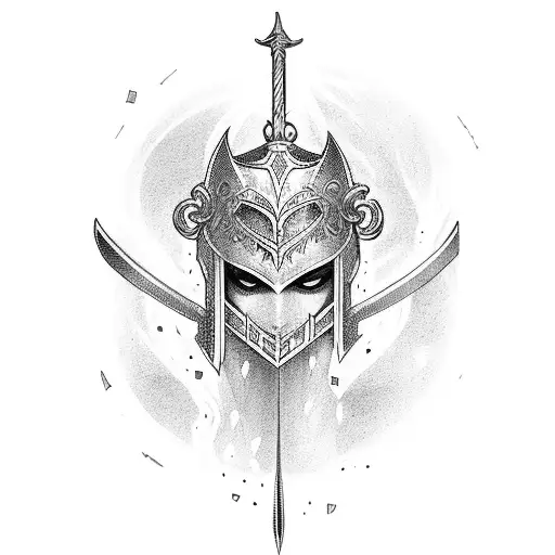 Dark Fantasy, Girl-knight, sword in hend tattoo design idea