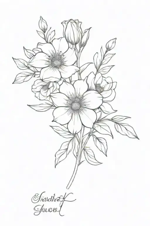 birth flower bouquet may, June, and july birth flower tattoo design idea