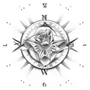 Two roses intertwined with a clock and a compass tattoo design idea