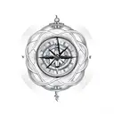 Two roses intertwined with a clock and a compass tattoo design idea