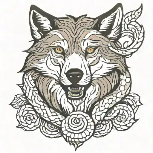 A tattoo of a wolf with a snake around its neck tattoo design idea