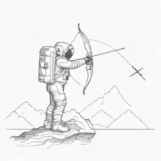 astronaut standing on top of a wall shooting a bow and arrow out into space  tattoo design idea