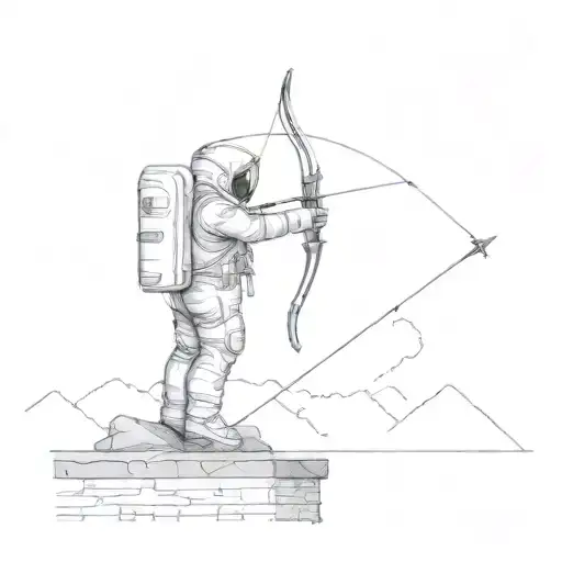 astronaut standing on top of a wall shooting a bow and arrow out into space  tattoo design idea