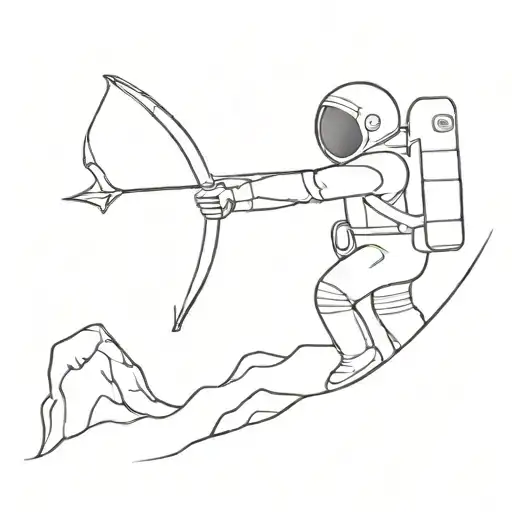 astronaut standing on top of a wall shooting a bow and arrow out into space  tattoo design idea