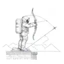 astronaut standing on top of a wall shooting a bow and arrow out into space  tattoo design idea