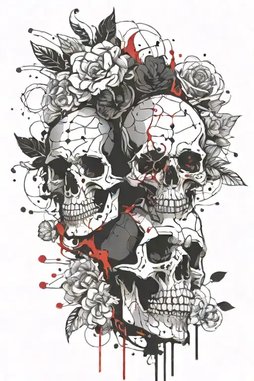skulls, binary, floral, tattoo design idea
