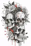 skulls, binary, floral, tattoo design idea