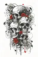 skulls, binary, floral, tattoo design idea