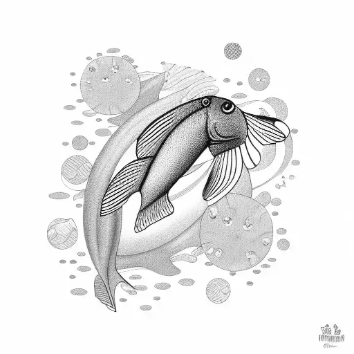 fish picses constellation, waterlily tattoo design idea