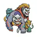 chubby joker with a rainbow gorilla and a white lion tattoo design idea