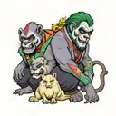 chubby joker with a rainbow gorilla and a white lion tattoo design idea