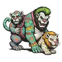 chubby joker with a rainbow gorilla and a white lion tattoo design idea
