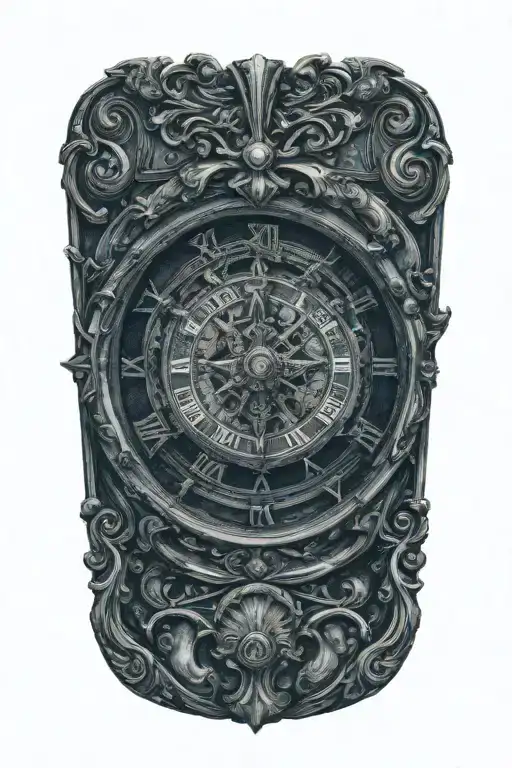 roman clock with compass tattoo design idea