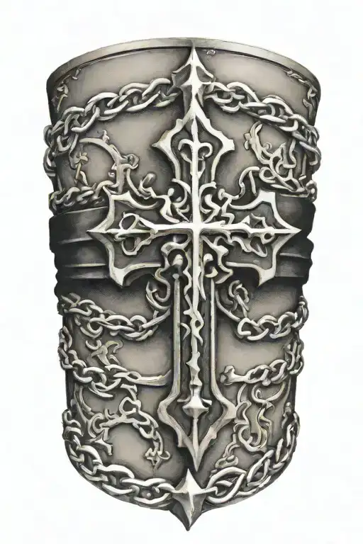 BRACELET WITH CROSS on the thigh tattoo design idea