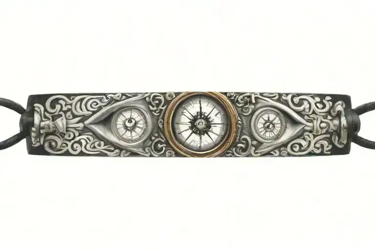 BRACELET WITH COMPASS AND HUMAN EYES tattoo design idea