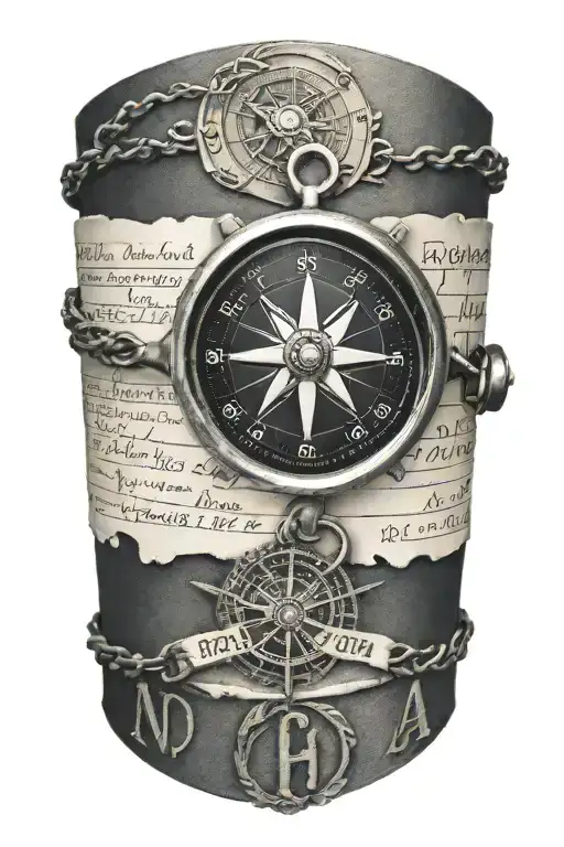 BRACELET WITH COMPASS WITH NAMES tattoo design idea