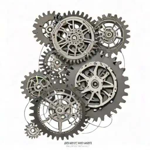 An abstract geometric design incorporating clock gears and Roman numerals tattoo design idea