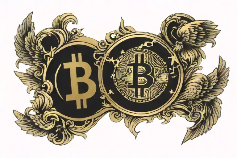 bitcoin gold and dollar representing freedom fluid fight tattoo design idea