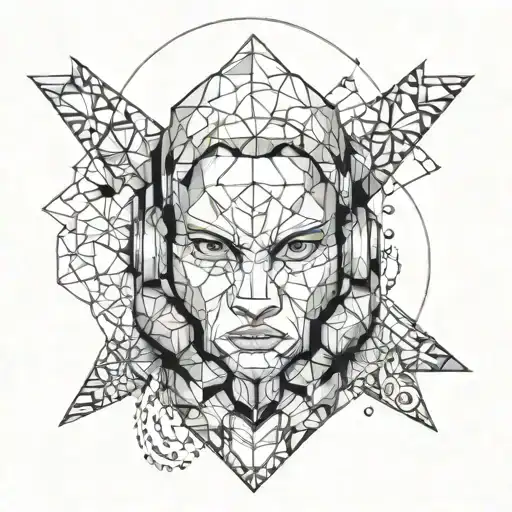 Create a manga-inspired character wearing a bracelet made of geometric shapes tattoo design idea