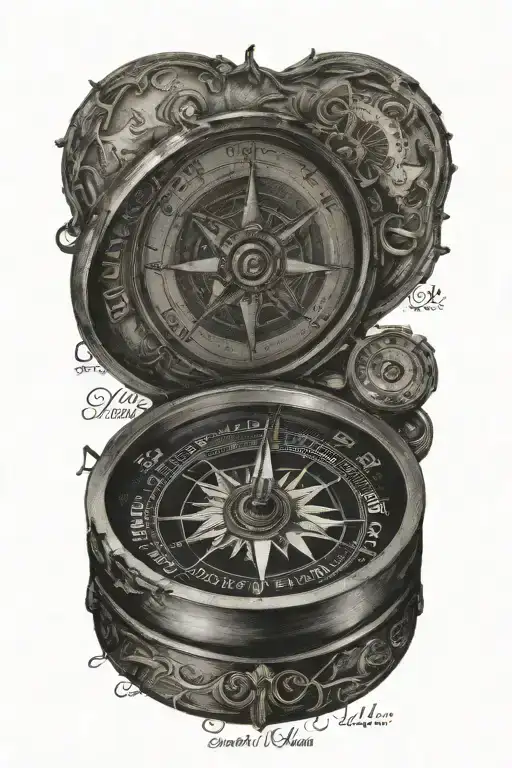 compass with names of my daughters tattoo design idea