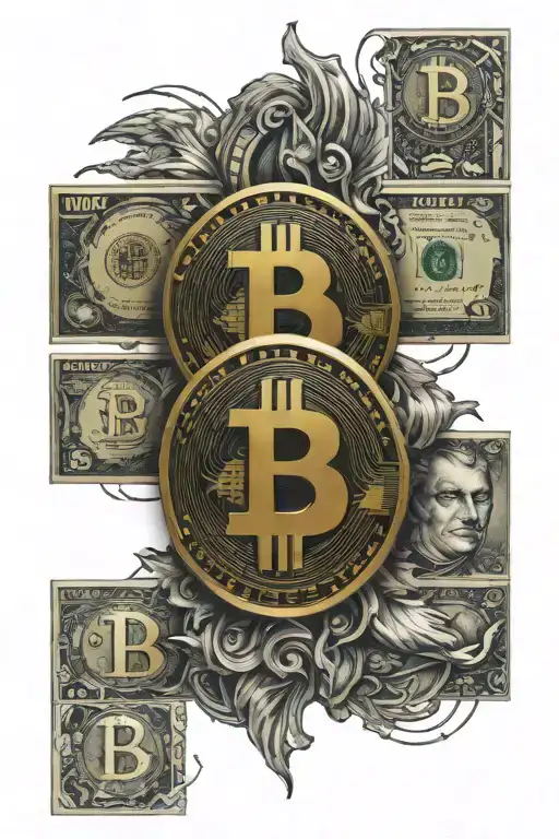 bitcoin gold and dollar representing freedom tattoo design idea