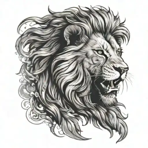 A lion roaring at the sun, capturing a moment of fierce determination and courage tattoo design idea