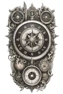 compass with clock and tattoo design idea