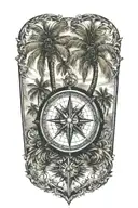 compass and palm trees tattoo design idea
