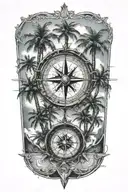 compass and palm trees tattoo design idea