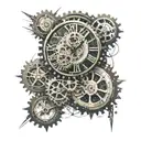 An abstract geometric design incorporating clock gears and Roman numerals tattoo design idea