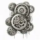 An abstract geometric design incorporating clock gears and Roman numerals tattoo design idea