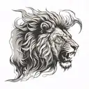 A lion roaring at the sun, capturing a moment of fierce determination and courage tattoo design idea