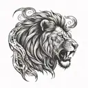 A lion roaring at the sun, capturing a moment of fierce determination and courage tattoo design idea