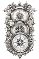 compass with clock tattoo design idea