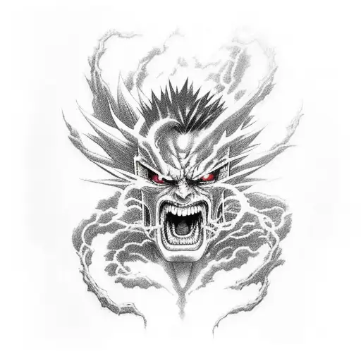 Hiei from Yu Yu Hakusho in a scary pose, a hyper-detailed fantastical art tattoo design idea