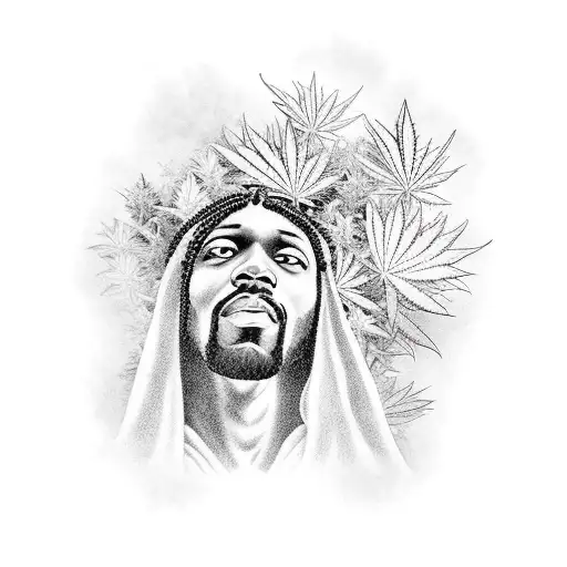 Black Jesus with MArijuana cannabis tattoo design idea