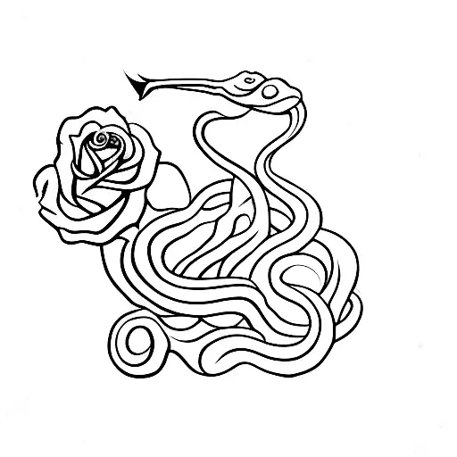 snake bitting a dagger with roses tattoo design idea