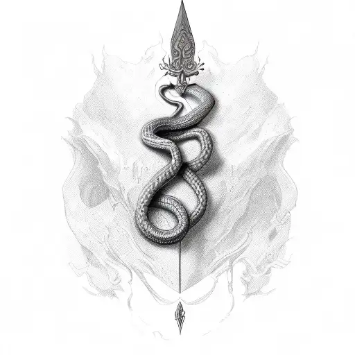 snake bitting a dagger tattoo design idea